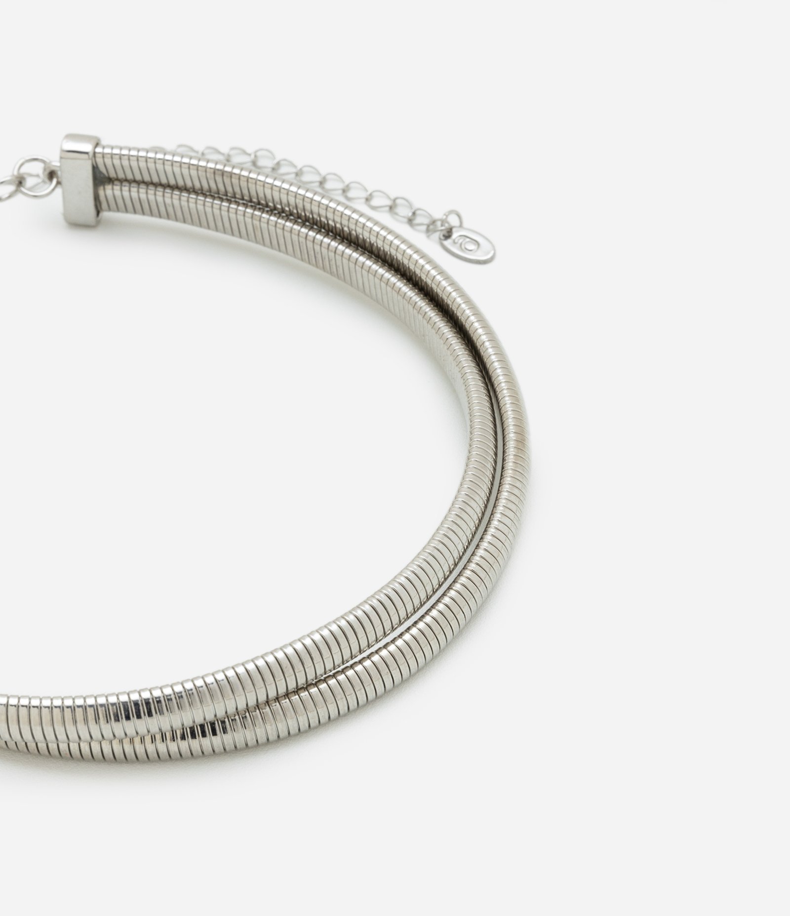 Colar Choker Dupla em Metal Rabo de Rato Prata 1
