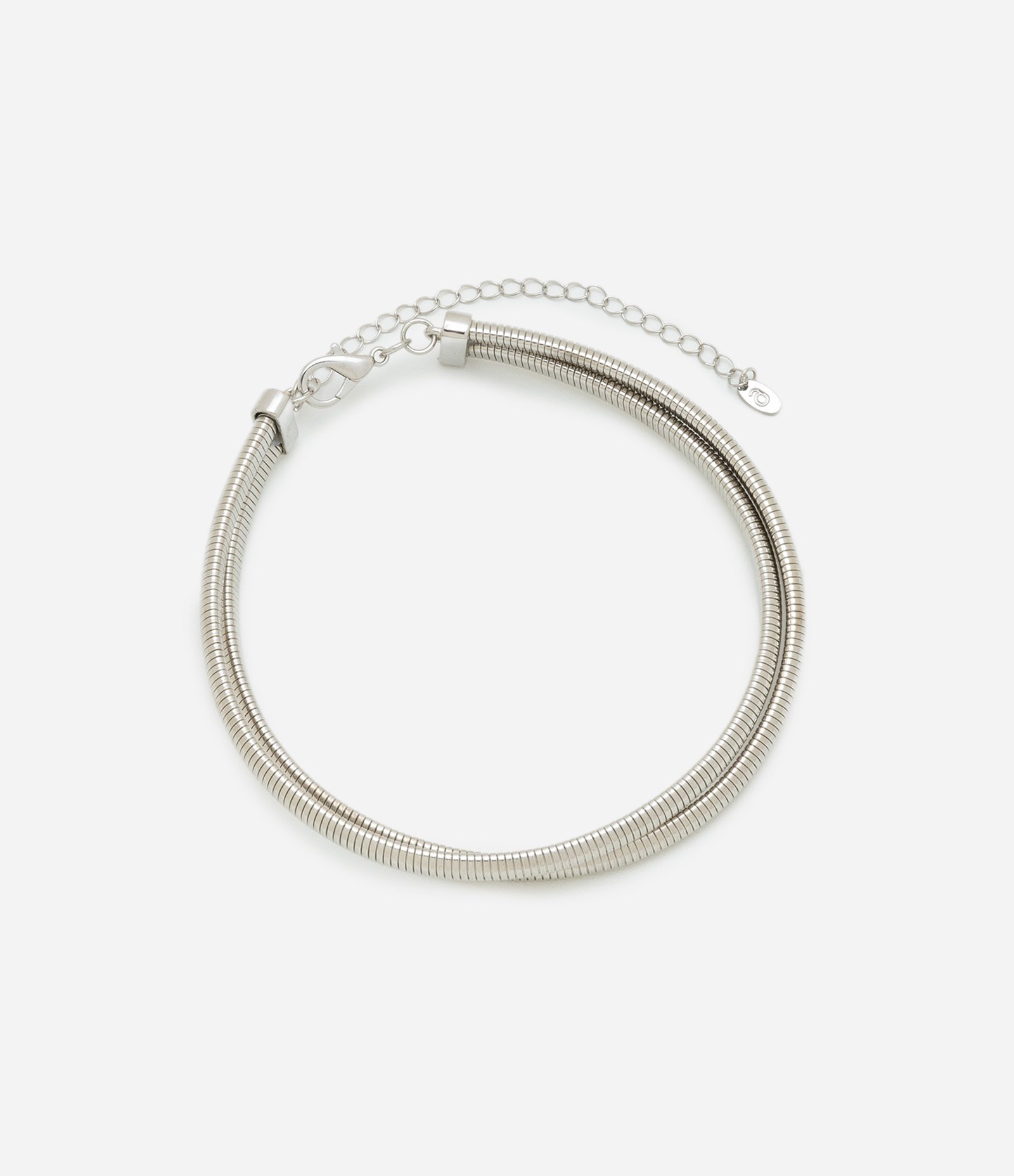 Colar Choker Dupla em Metal Rabo de Rato Prata 2