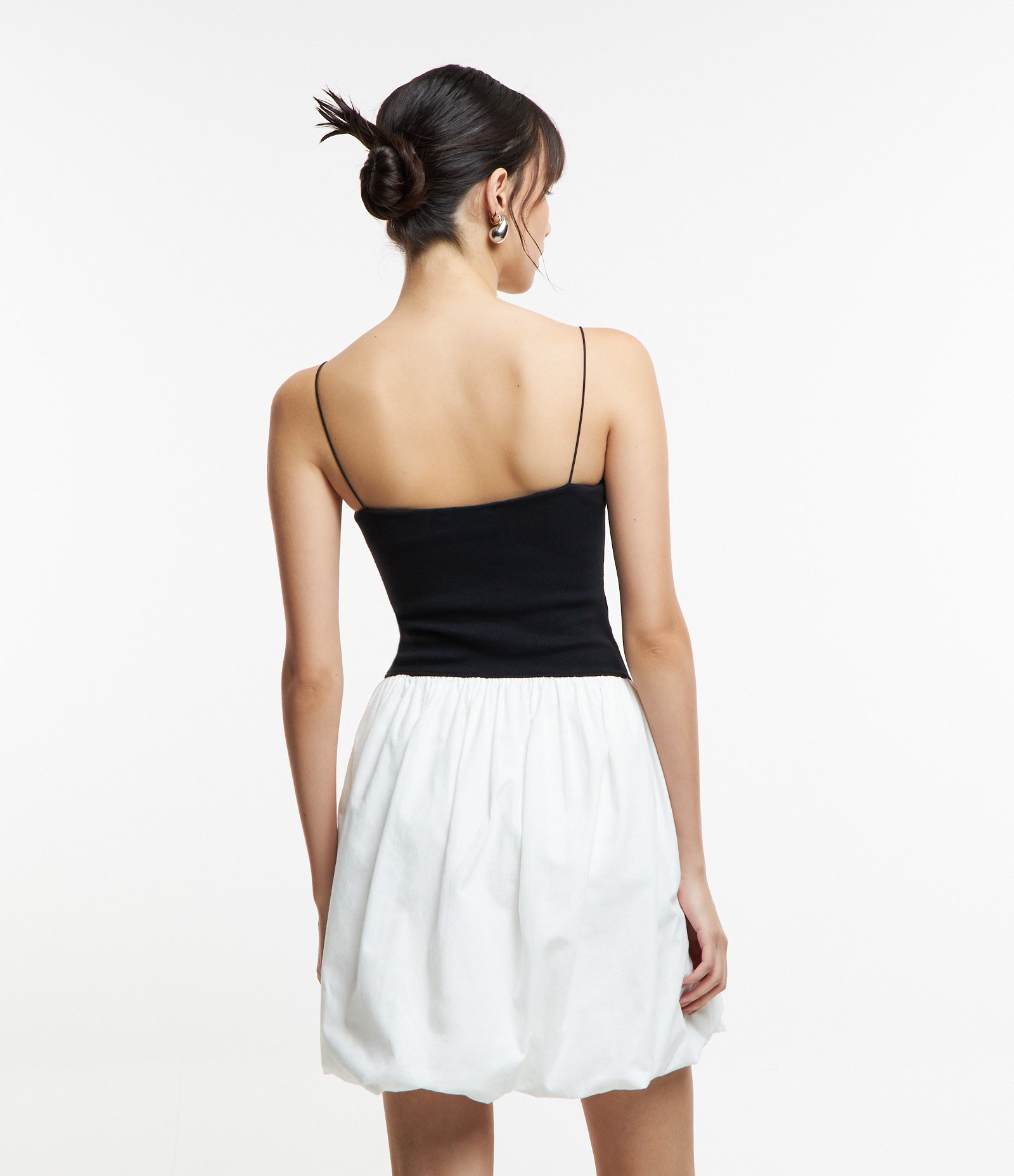 Vestido Balonê em Ribana com Alcinhas Finas Preto/Branco 3