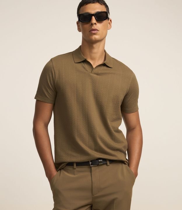 Camiseta Polo Regular em Algodão com Textura