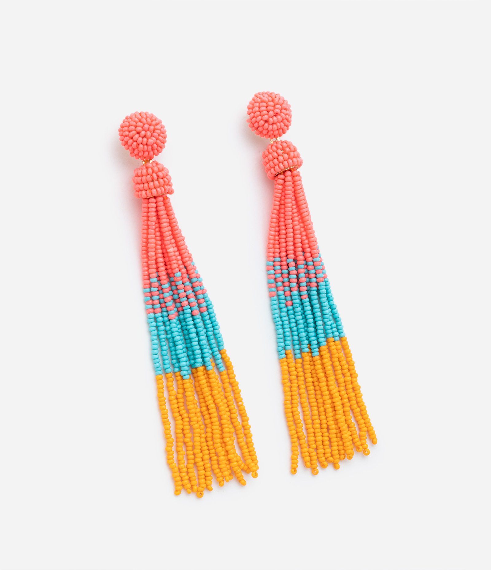 Maxi Brinco Tassel em Miçangas Coloridas Laranja/Azul/Amarelo 1