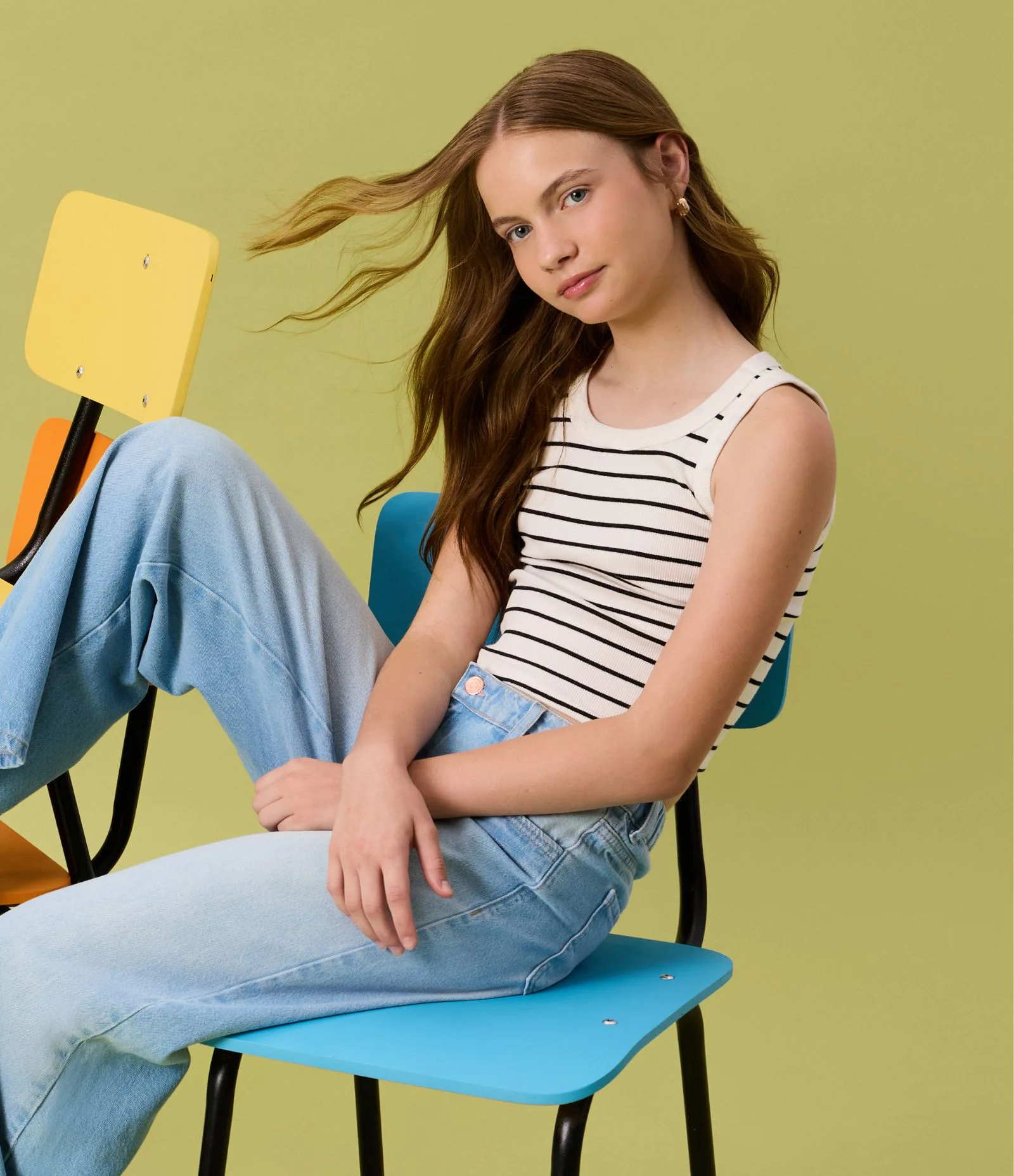 Blusa Regata Infantil Canelada com Estampa Listrada - Tam 5 a 14 anos Branco 1