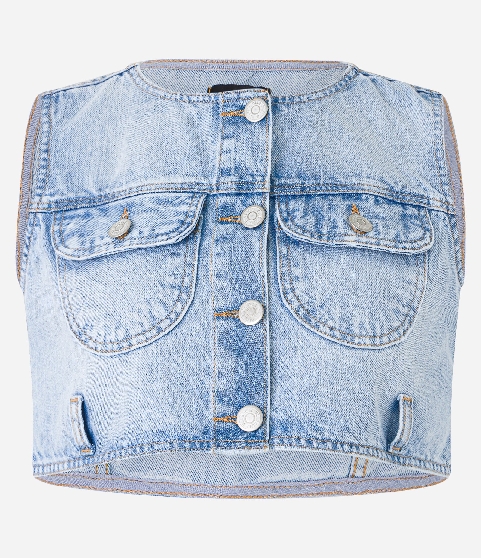Colete Cropped em Jeans com Lapelas e Passantes Azul 5