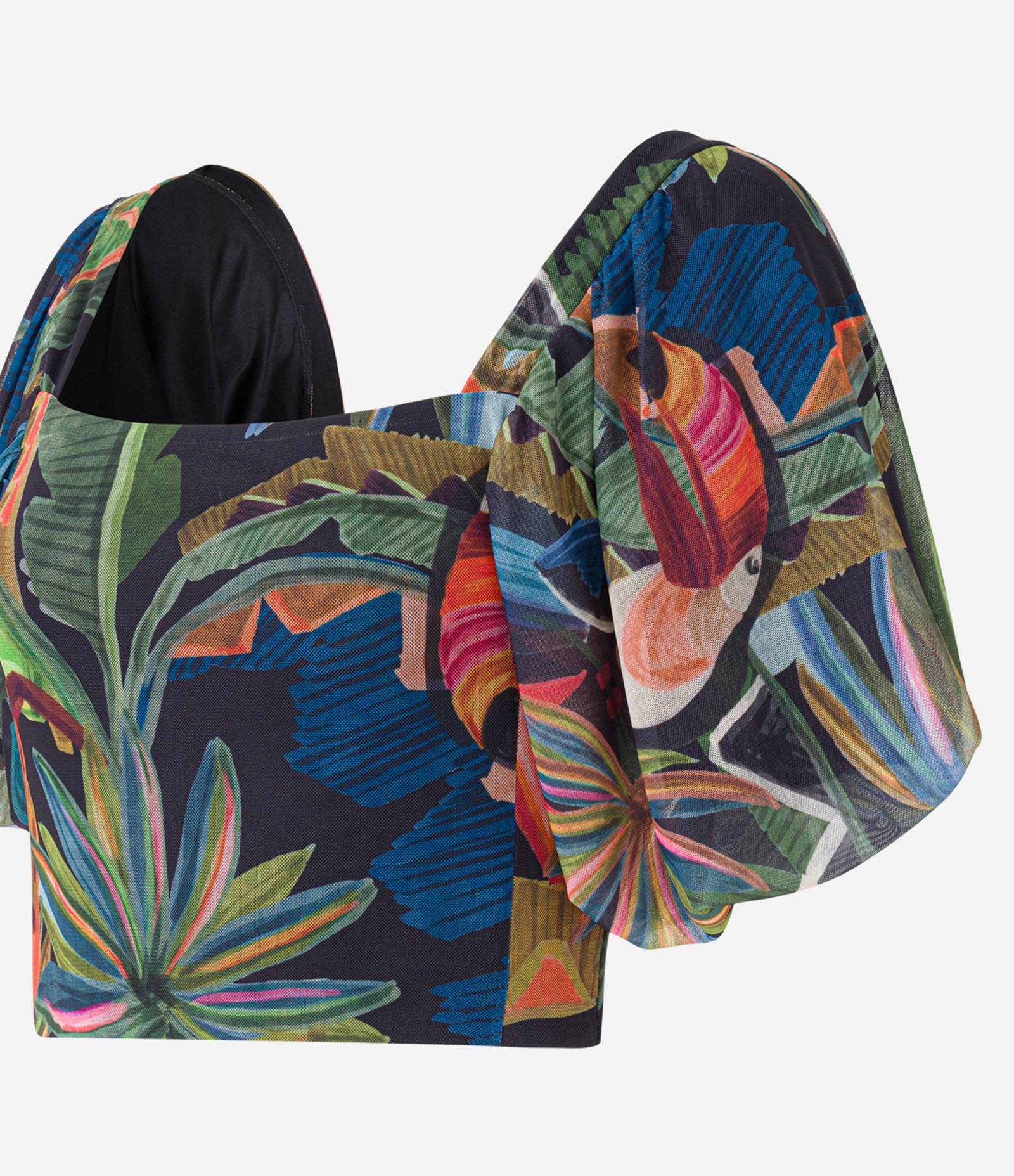 Blusa Cropped em Tule com Estampa Floral Preto 6