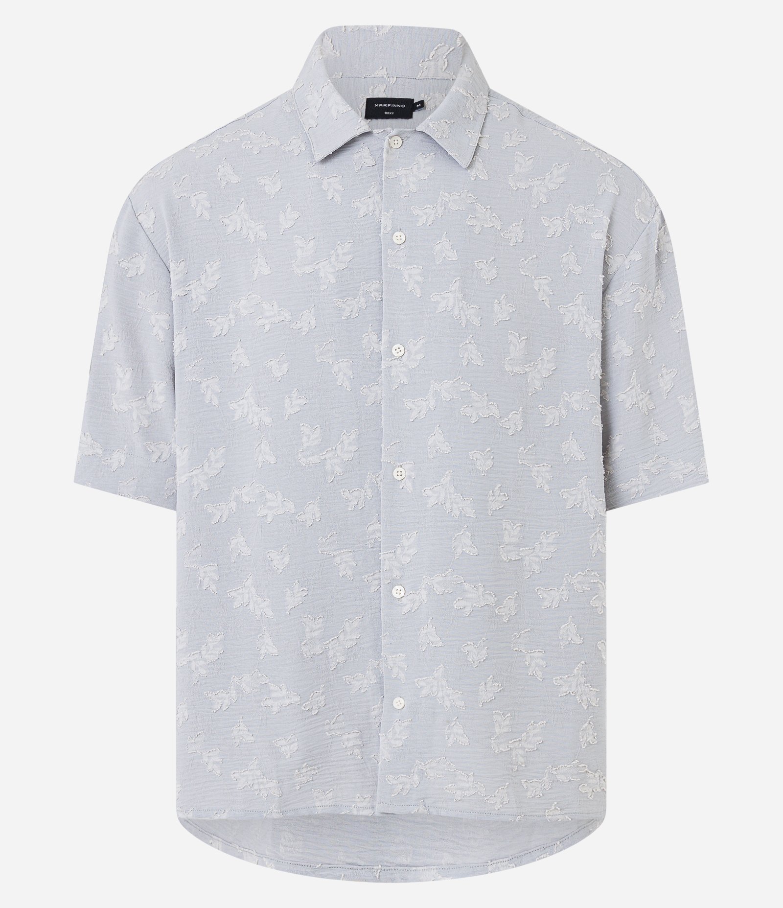 Camisa Boxy em Microfibra com Textura e Estampa de Flores Cinza 7
