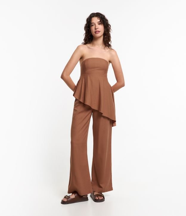 Calça Pantalona em Viscose e Linho com Passante