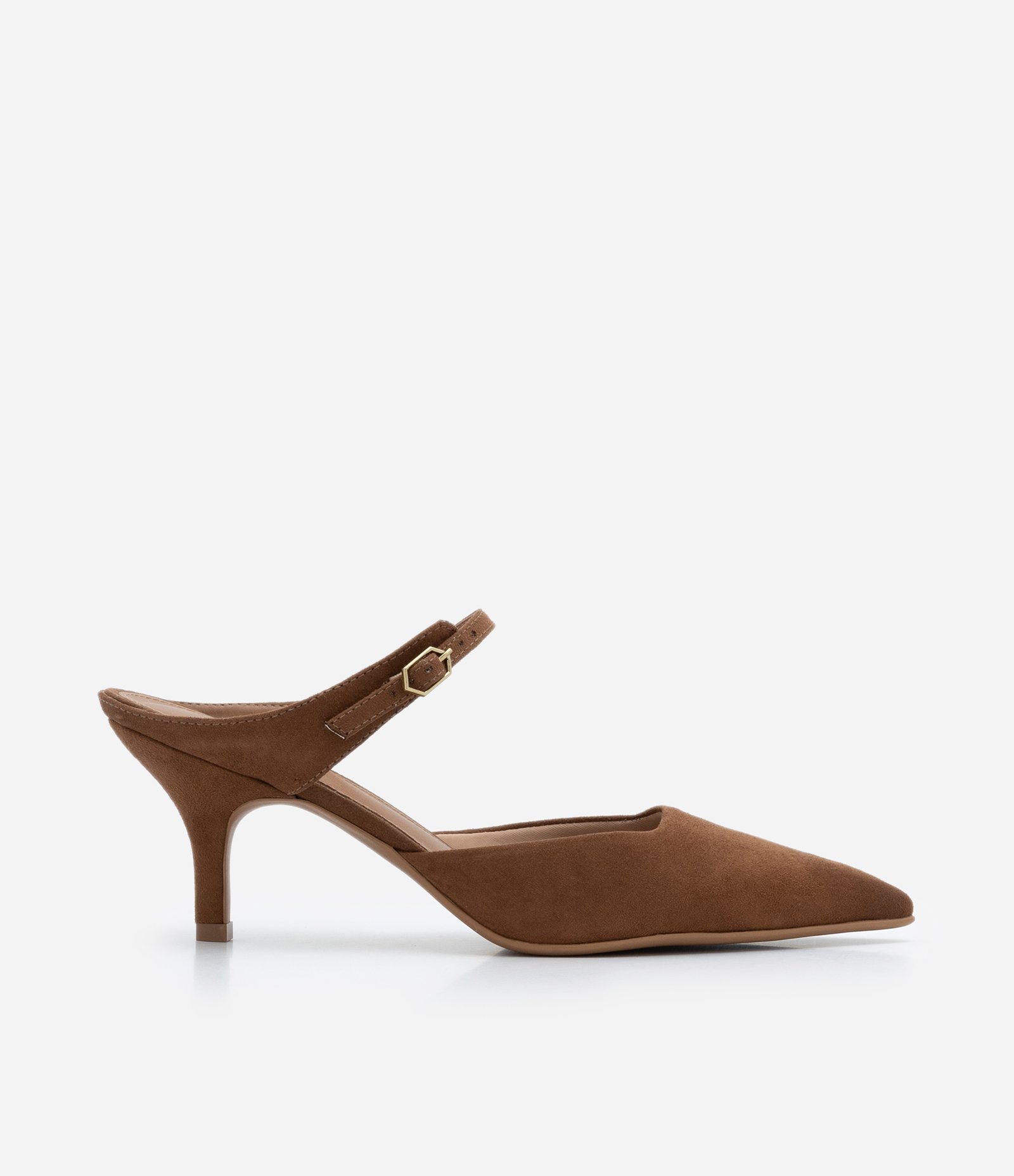 Sapato Scarpin Mule Texturizado com Salto Fino Marrom 1