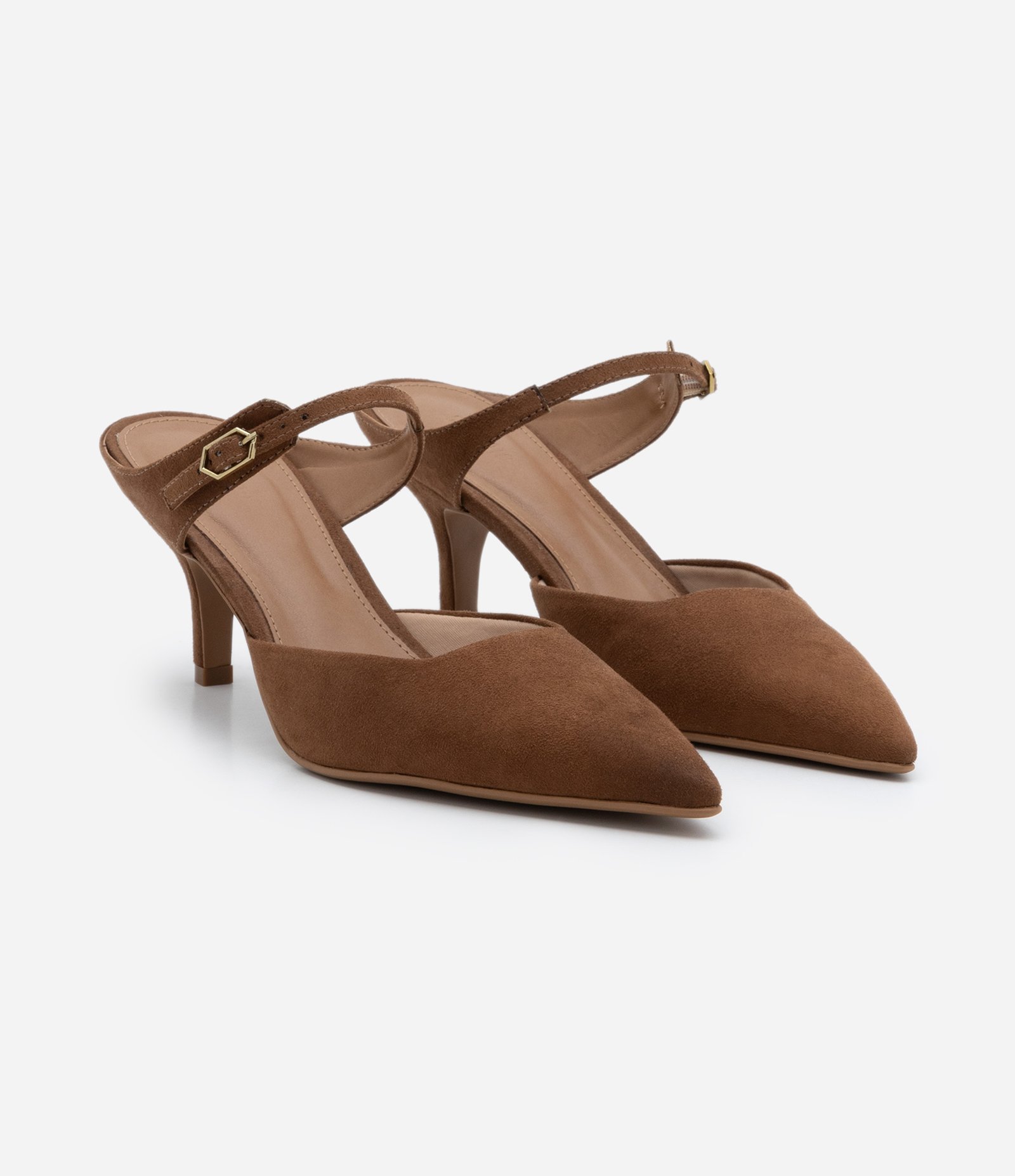 Sapato Scarpin Mule Texturizado com Salto Fino Marrom 3