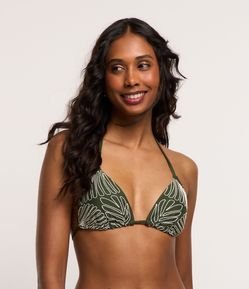 Biquíni Top Cortininha em Poliamida com Folhagens Bordadas