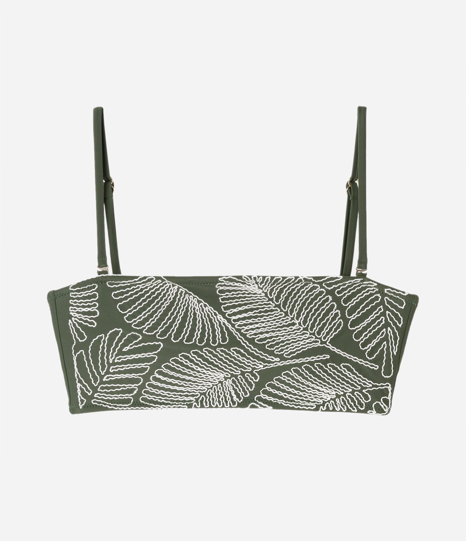 Biquíni Top Bandeau em Poliamida com Folhagens Bordadas Verde 4