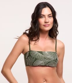 Biquíni Top Bandeau em Poliamida com Folhagens Bordadas