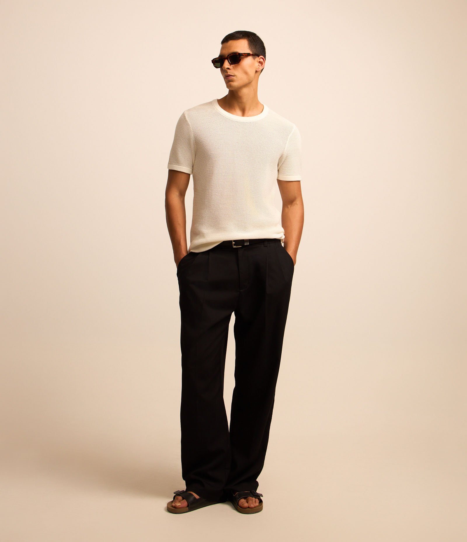 Camiseta Regular em Tricô Vazado Branco 3