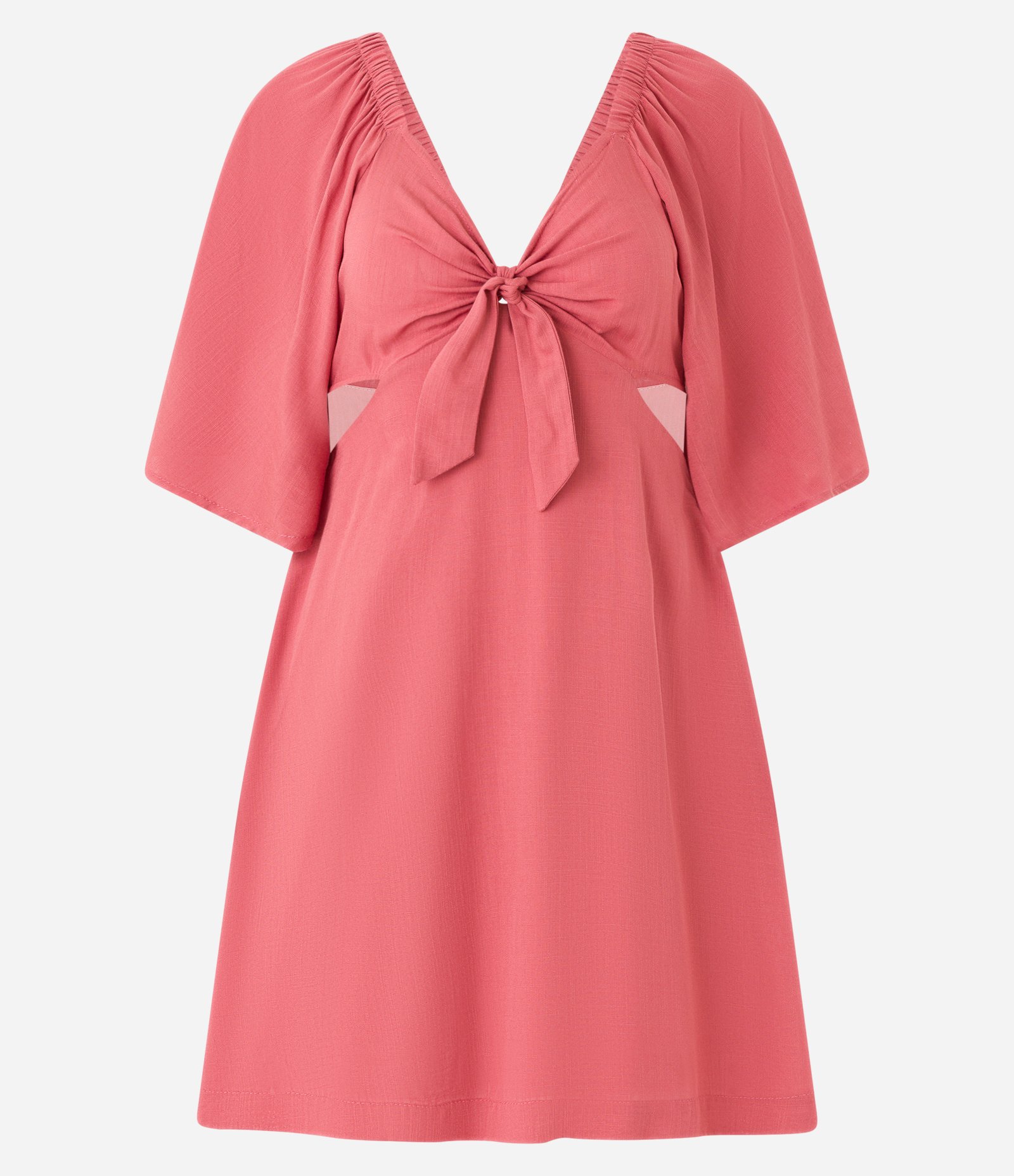 Vestido Curto em Viscose com Manga Ampla e Amarração Frontal Rosa 5