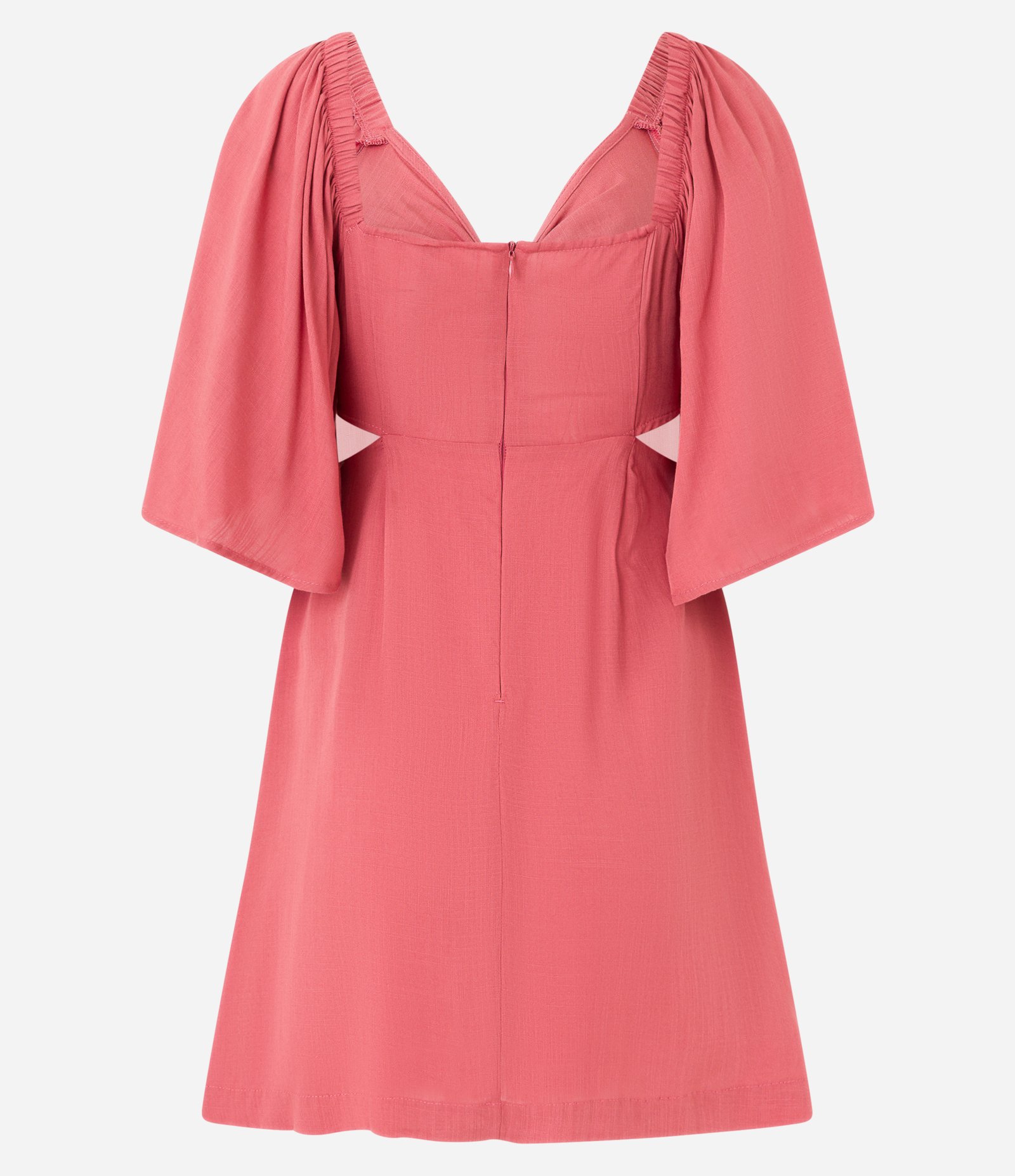 Vestido Curto em Viscose com Manga Ampla e Amarração Frontal Rosa 6