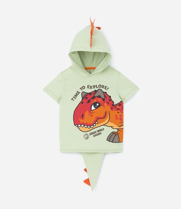 Camiseta Infantil com Capuz e Rabinho Interativo do Jurassic Baby - Tam 1 a 5 anos