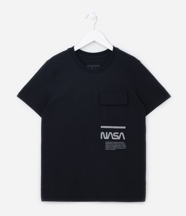 Camiseta Infantil com Bolsinho e Estampa da NASA - Tam 5 a 14 anos