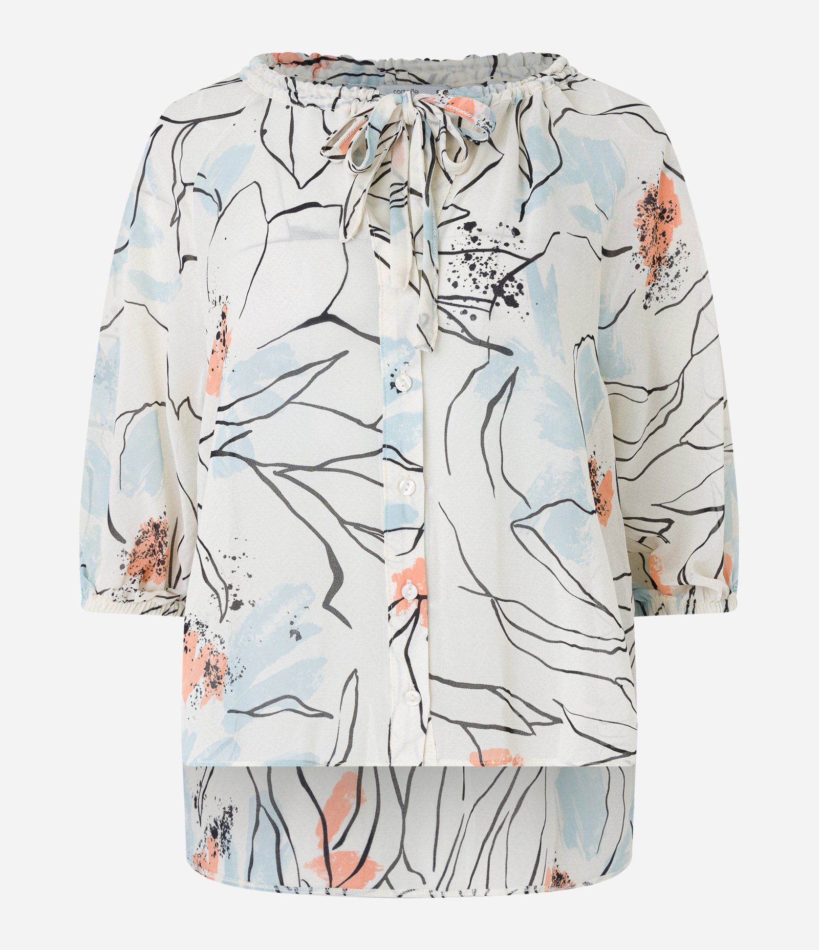 Camisa em Crepe com Barra Alongada e Estampa Floral Aquarelada Branco Neve 6