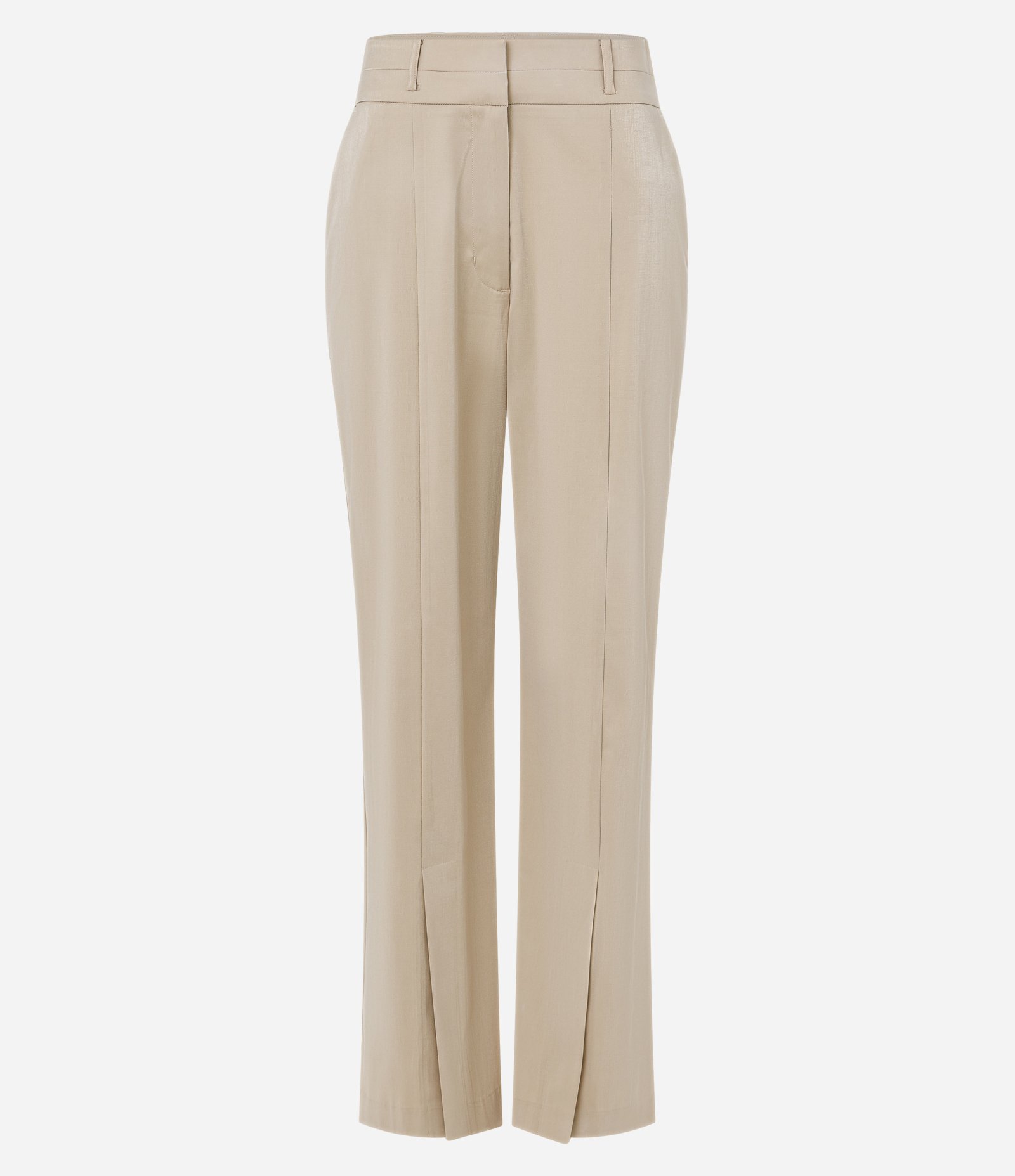 Calça Reta Alfaiatada em Viscose com Recorte e Fenda Bege 6