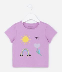 Blusa Infantil em Algodão com Estampa Sol e Arco-Íris - Tam 1 a 5 Anos