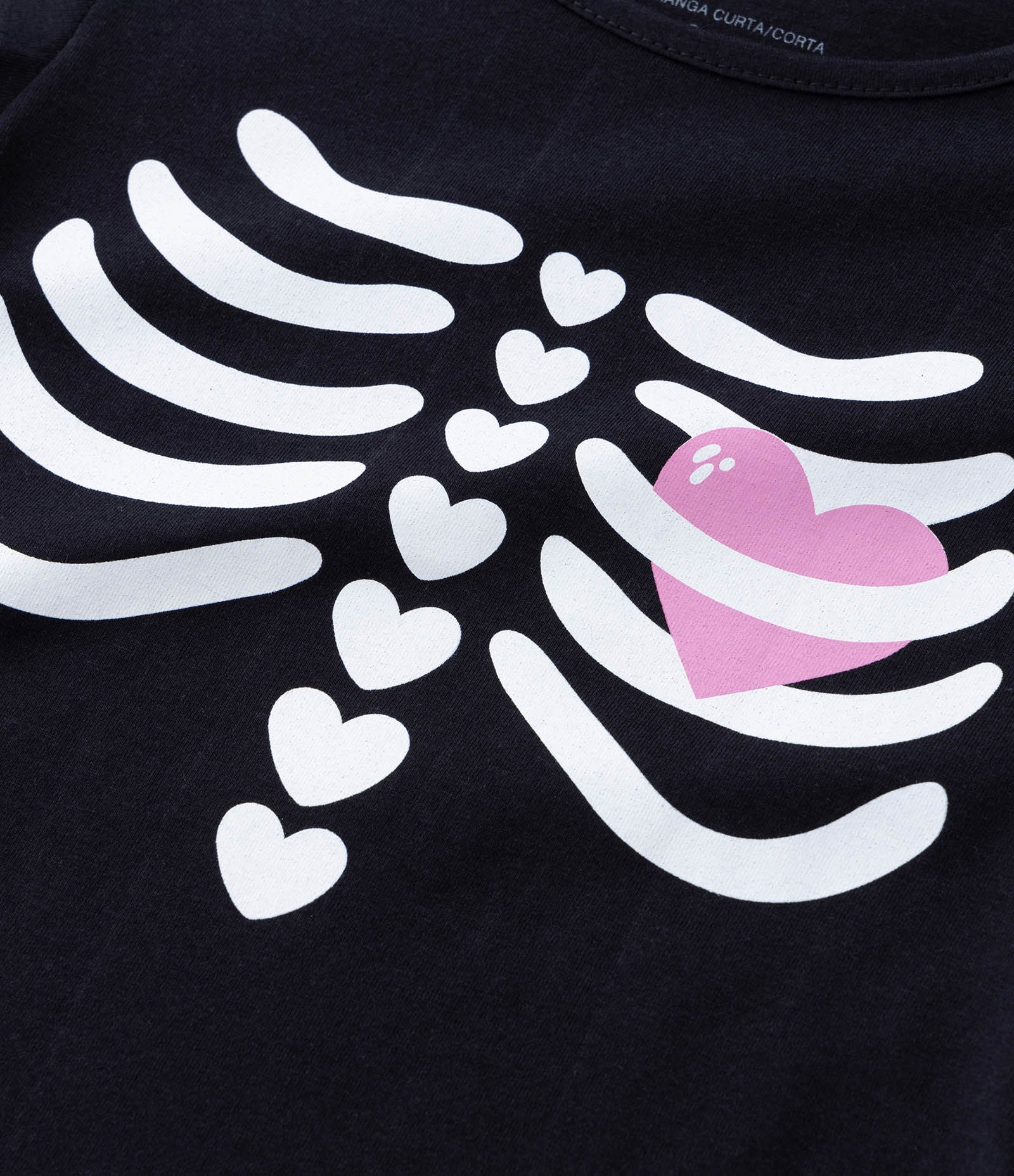 Blusa Infantil com Estampa Esqueleto com Coração Fofinho - Tam 1 a 5 Anos Preto 3