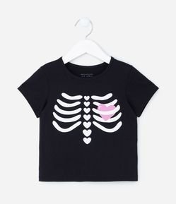Blusa Infantil com Estampa Esqueleto com Coração Fofinho - Tam 1 a 5 Anos