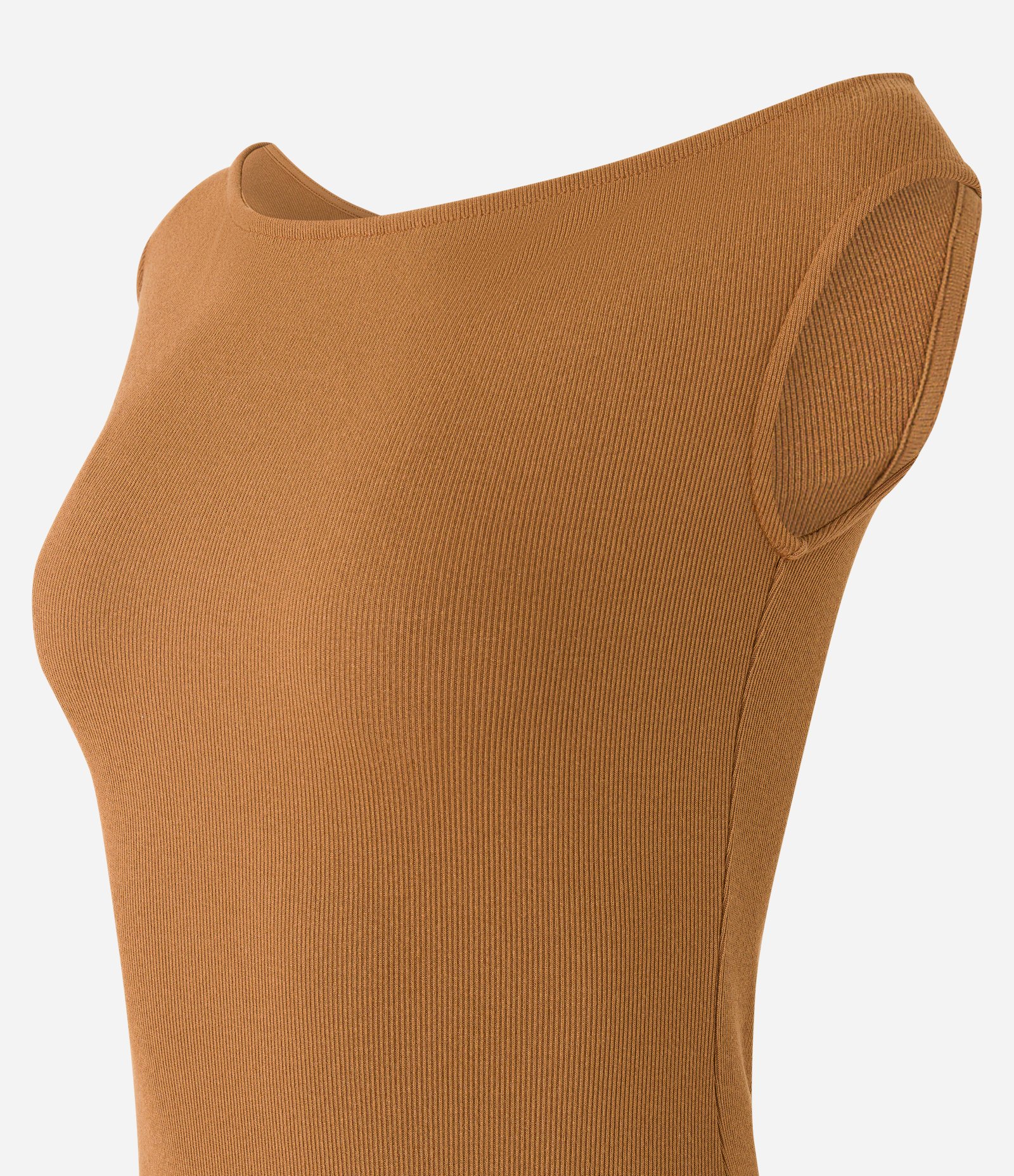 Body em Ribana com Textura e Decote Ombro a Ombro Marrom 7
