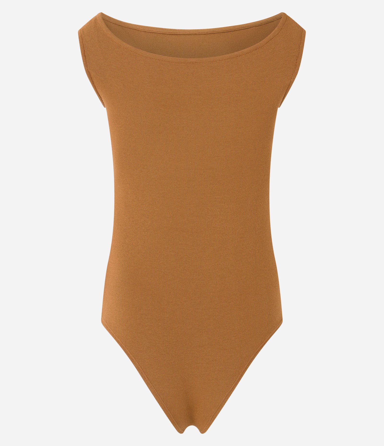 Body em Ribana com Textura e Decote Ombro a Ombro Marrom 8