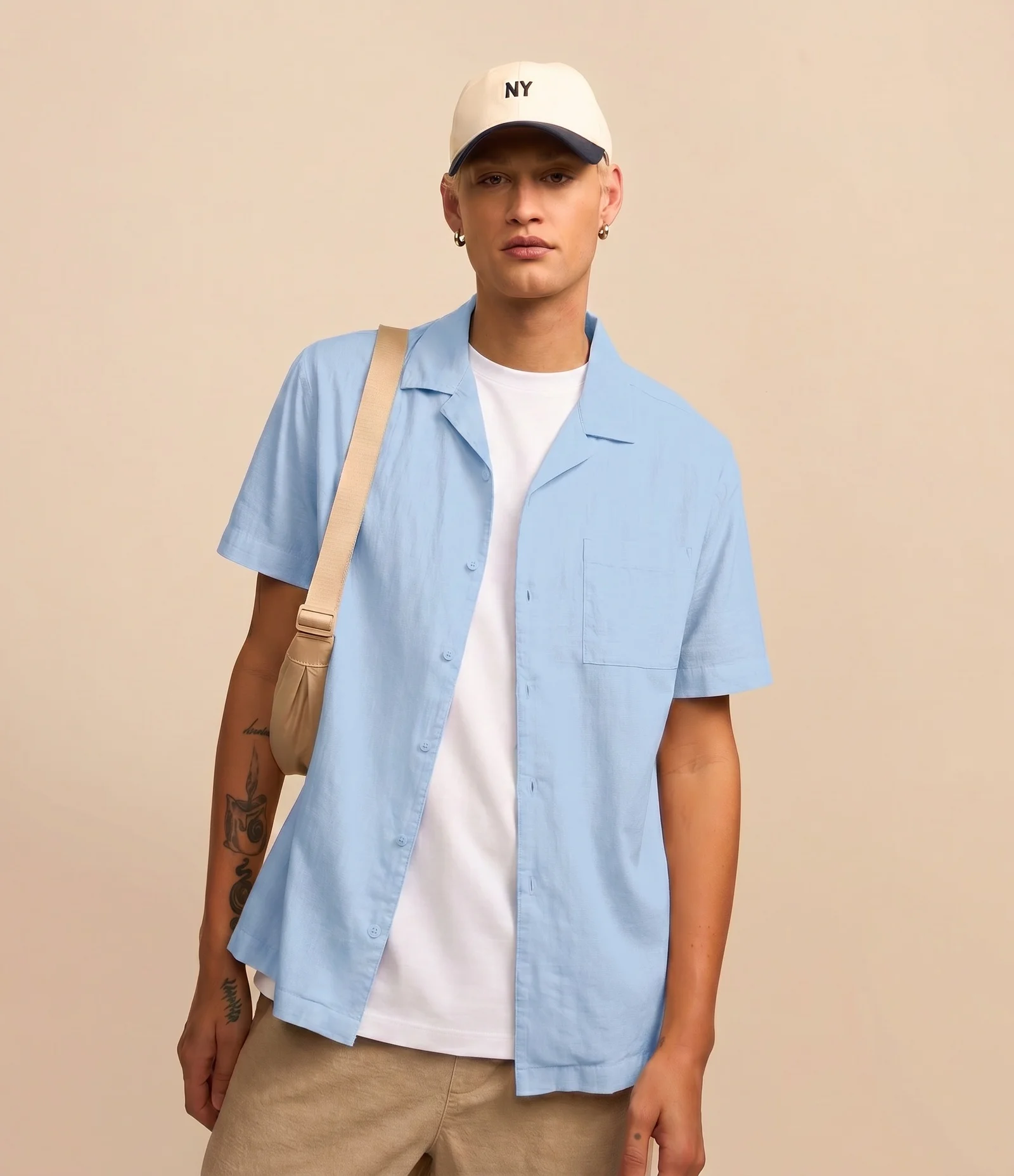 Camisa Relaxed em Tricoline com Textura Bowling Azul 1