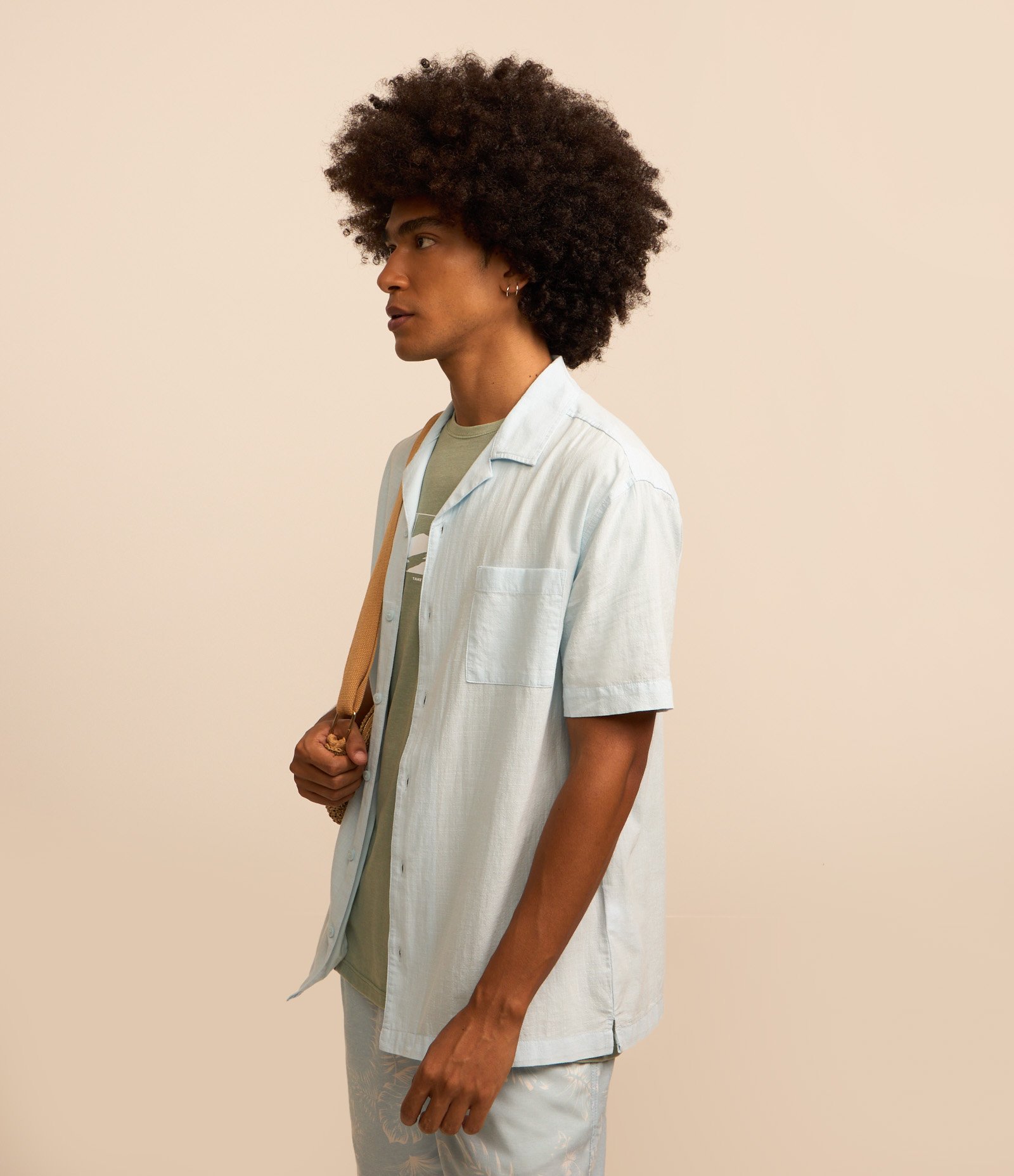 Camisa Relaxed em Tricoline com Textura Bowling Azul 1