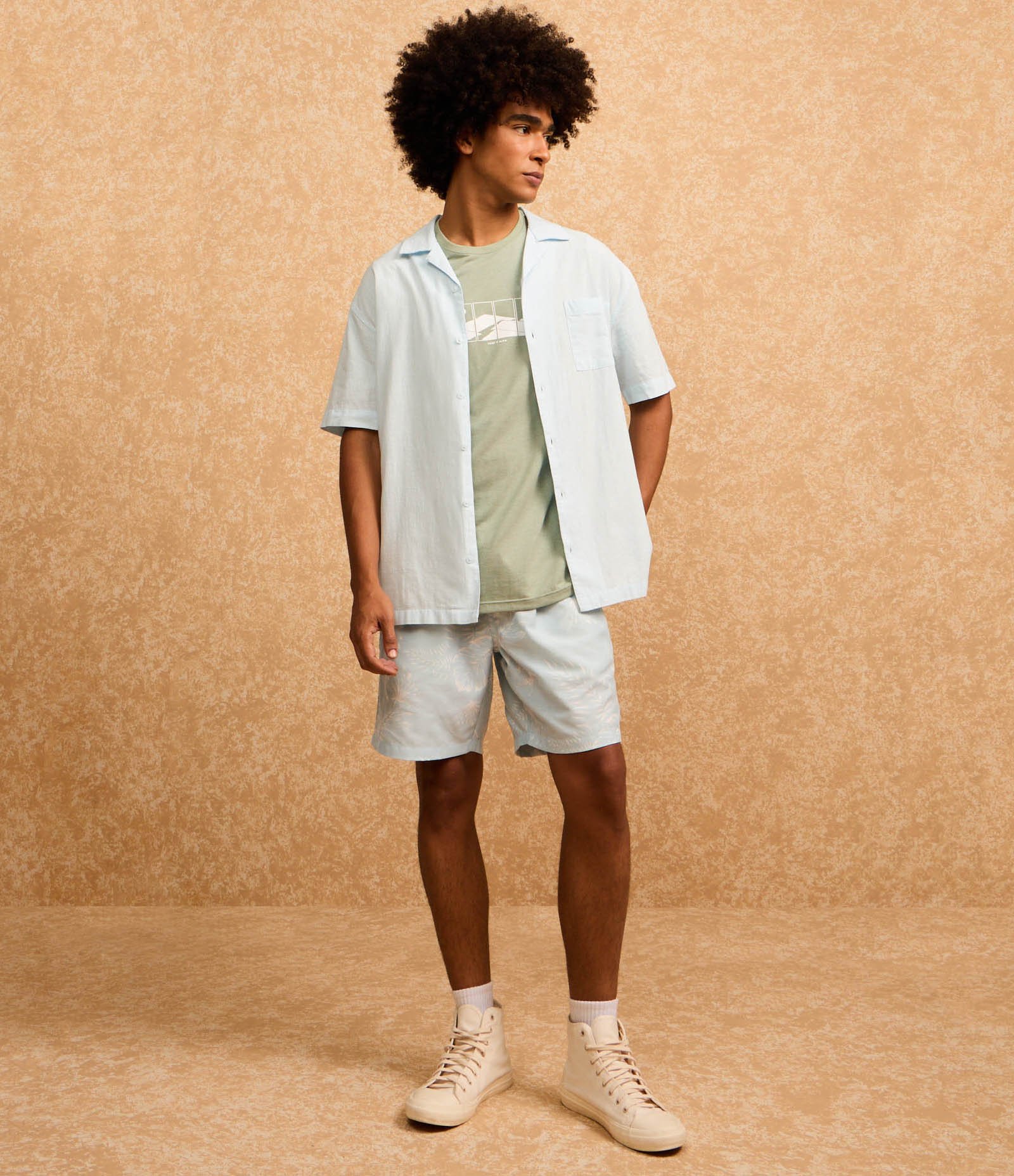 Camisa Relaxed em Tricoline com Textura Bowling Azul 3