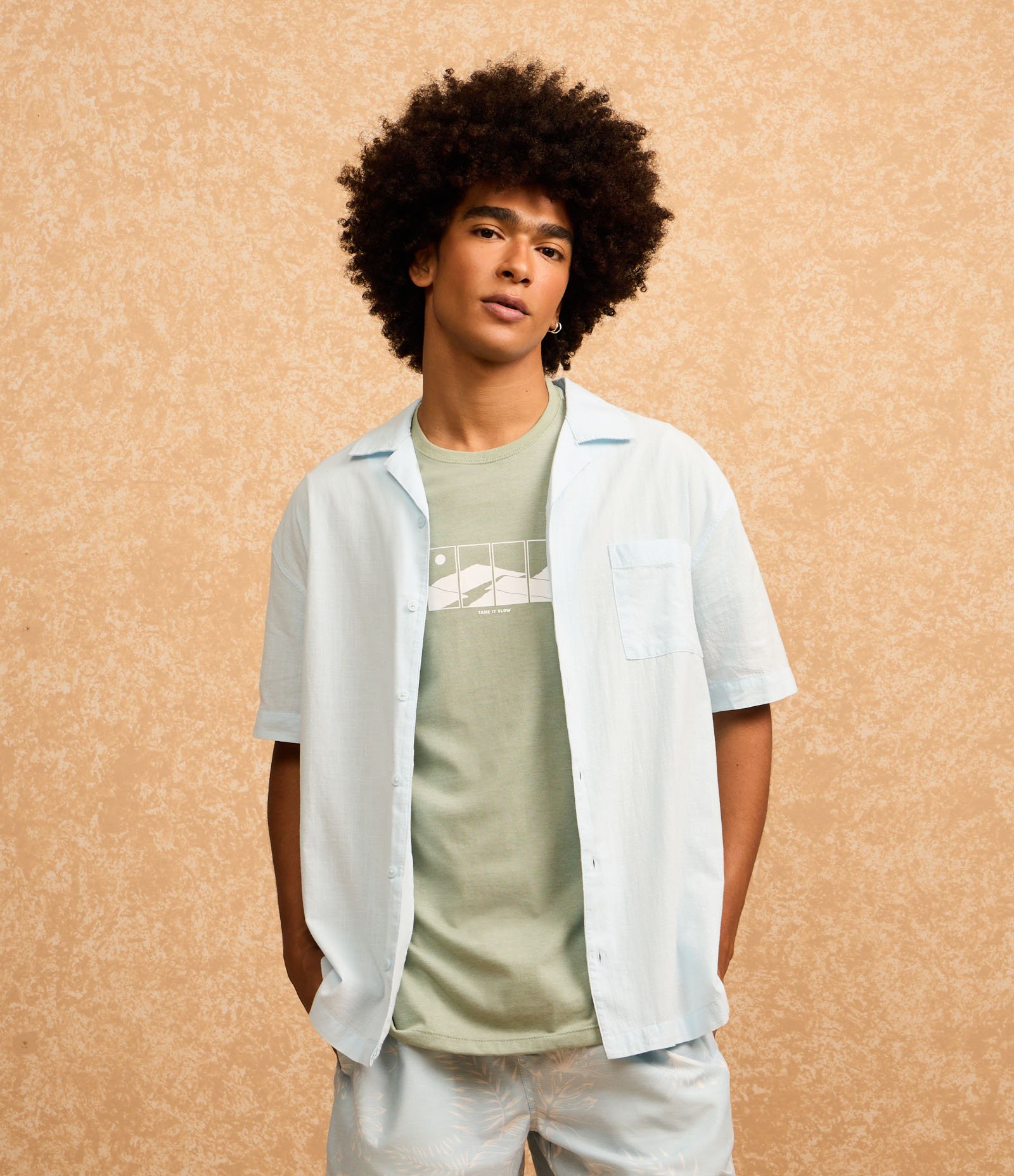 Camisa Relaxed em Tricoline com Textura Bowling Azul 4