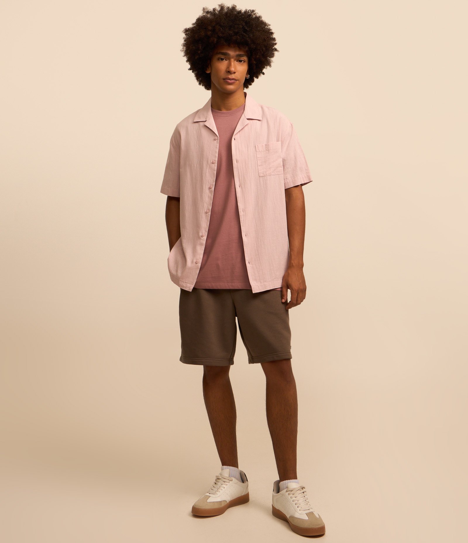 Camisa Relaxed em Tricoline com Textura Bowling Rosa 2