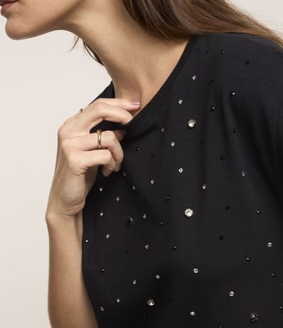 Blusa em Algodão com Pedrarias de Strass