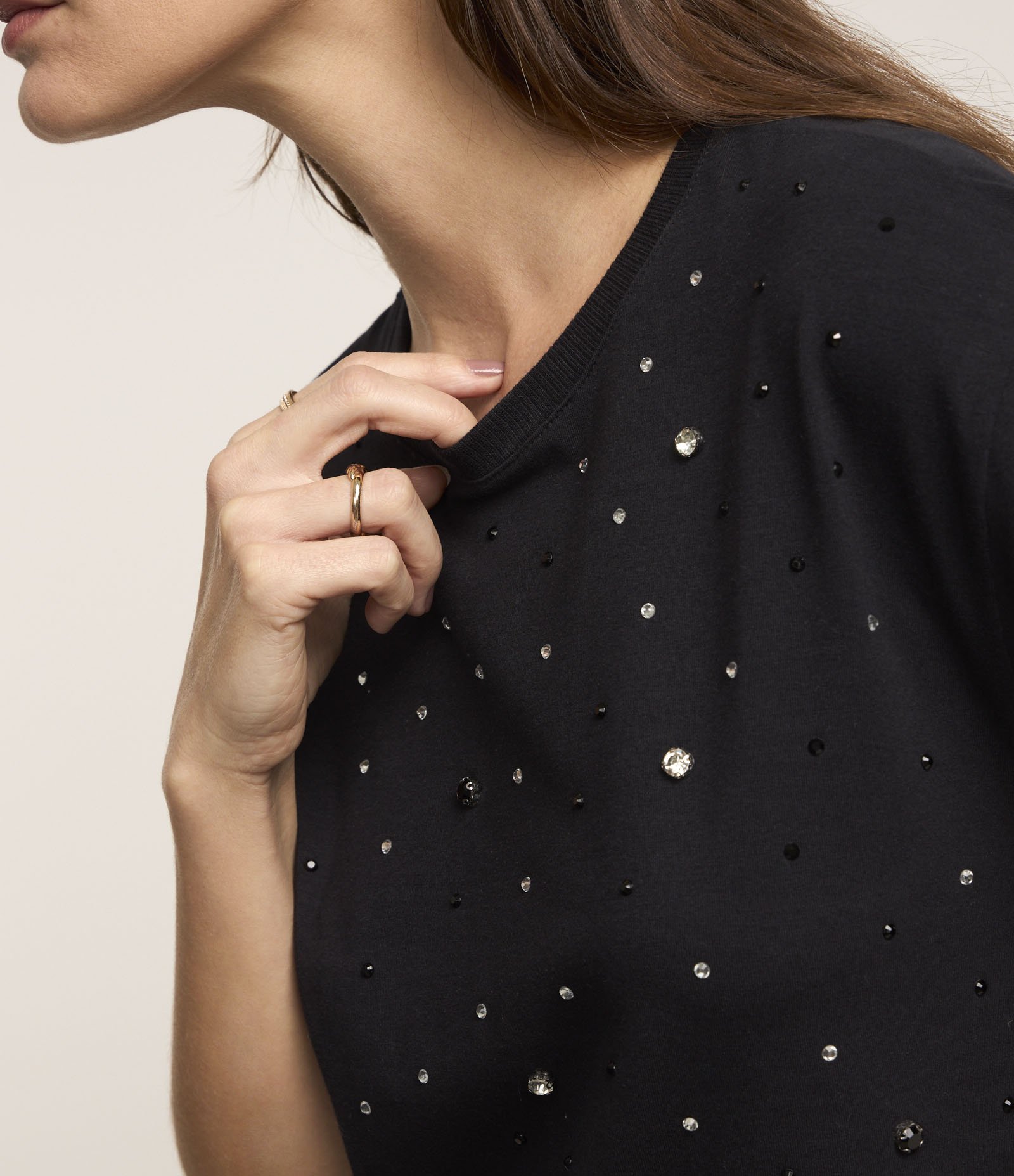 Blusa em Algodão com Pedrarias de Strass Preto 1