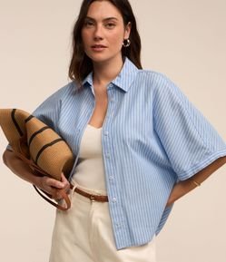 Camisa Ampla em Tricoline com Estampa Listrada