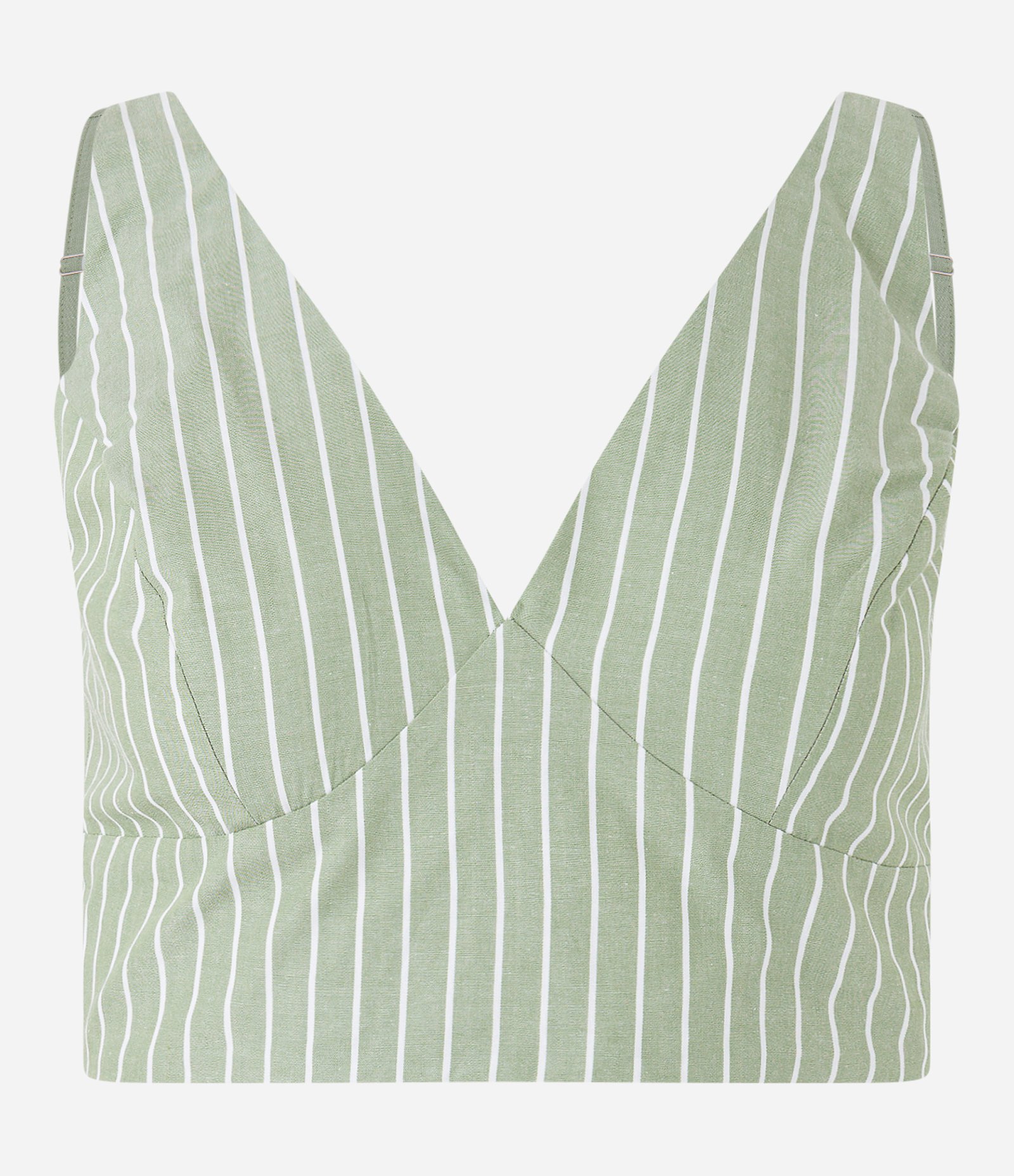 Blusa Cropped em Tricoline com Listras em Fio Tinto e Lastex nas Costas Verde 3