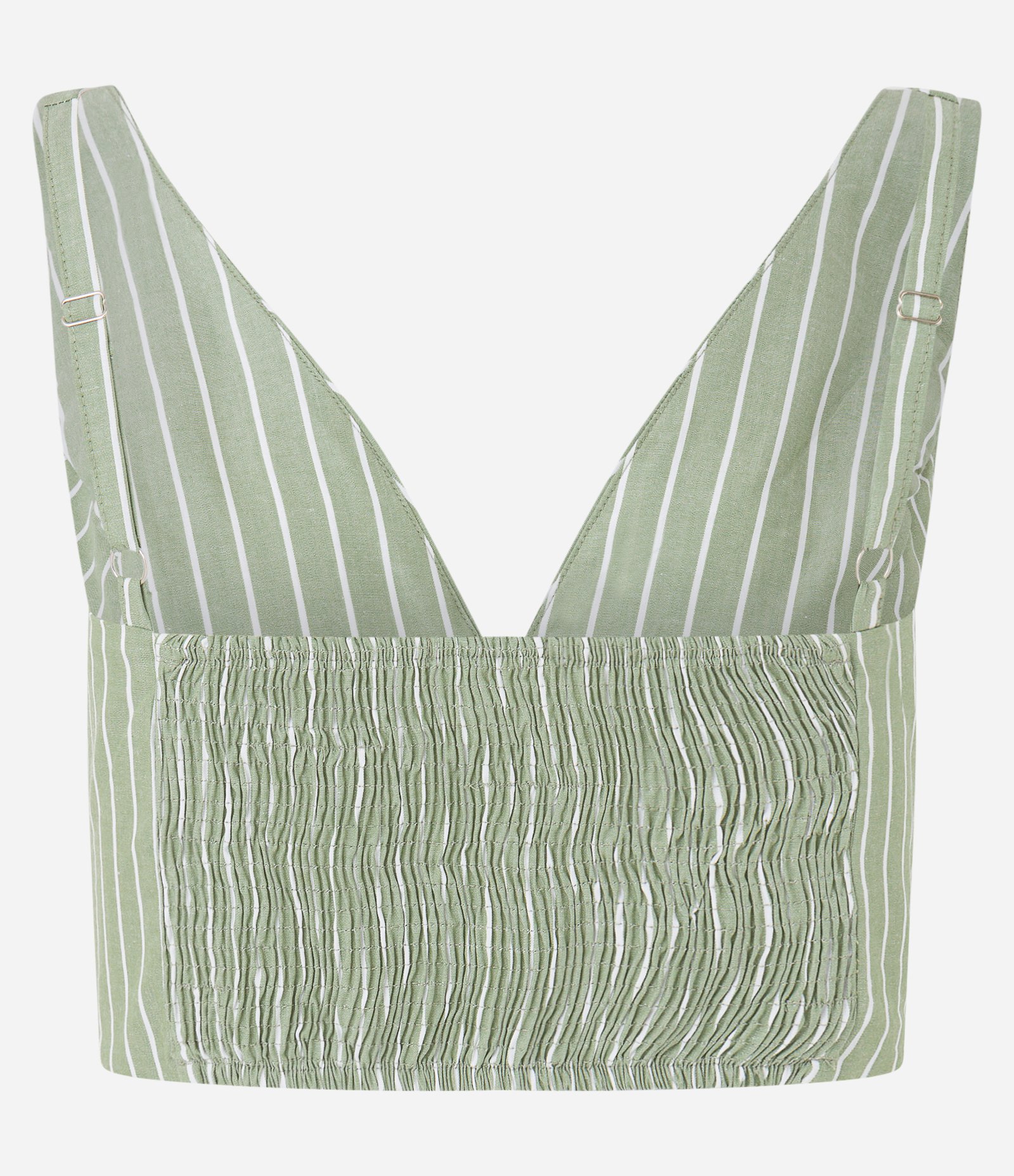 Blusa Cropped em Tricoline com Listras em Fio Tinto e Lastex nas Costas Verde 4