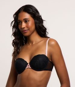 Sutiã Base com Bojo Oco em Renda Floral com Alça Contrastante