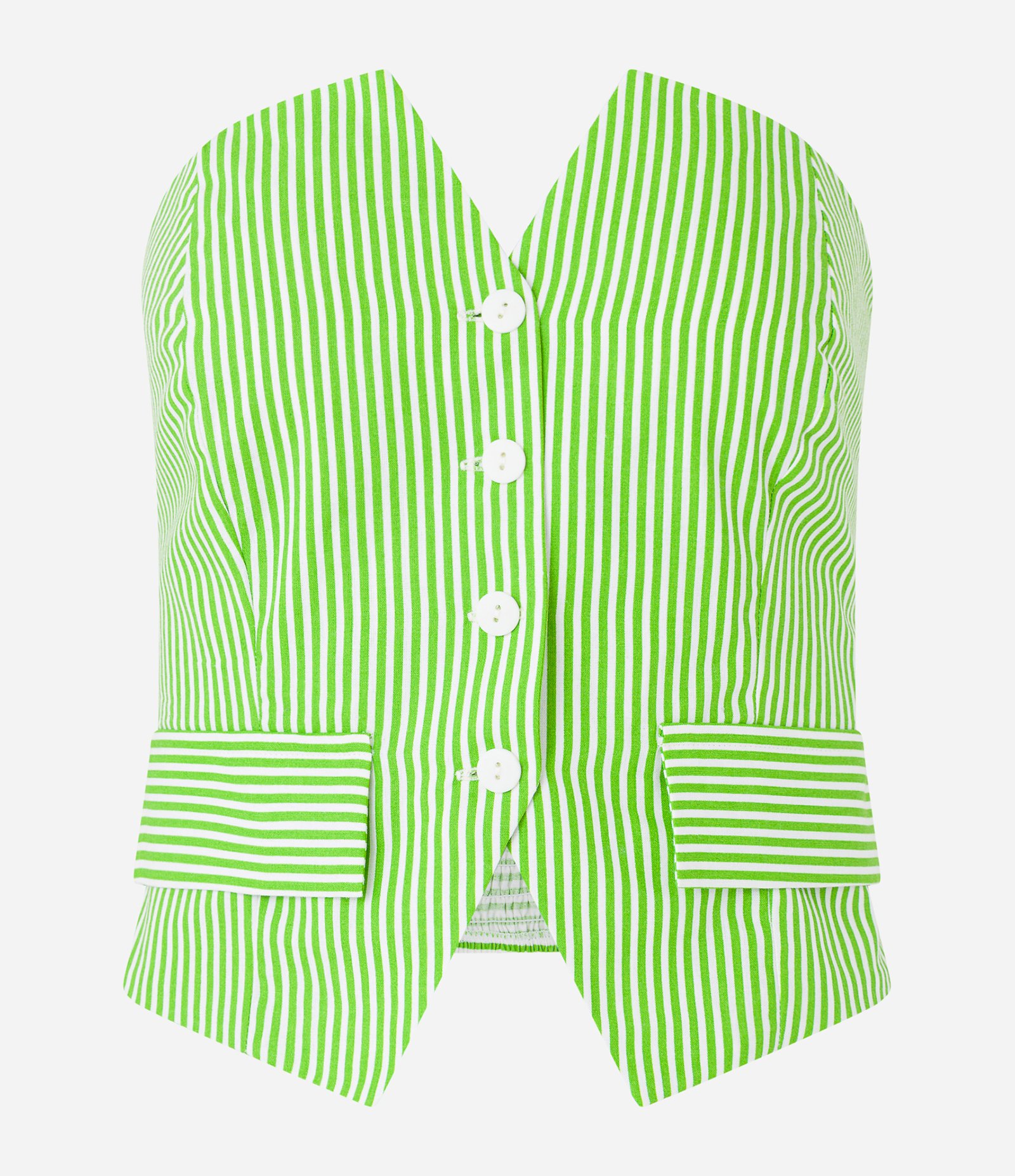 Blusa Cropped em Tricoline Listrado com Lastex nas Costas Verde/Branco 5