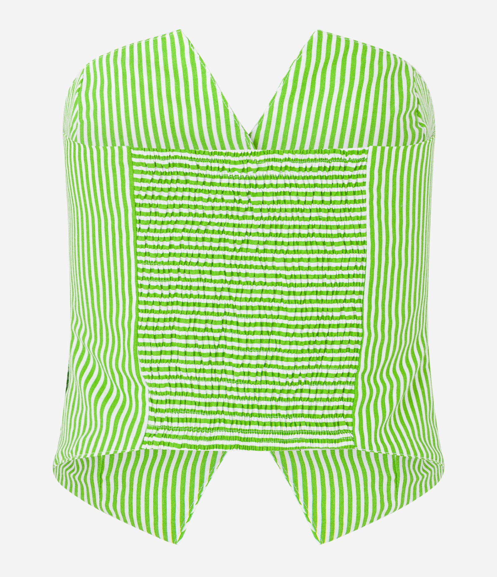 Blusa Cropped em Tricoline Listrado com Lastex nas Costas Verde/Branco 6