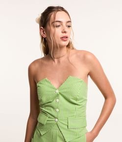 Blusa Cropped em Tricoline Listrado com Lastex nas Costas