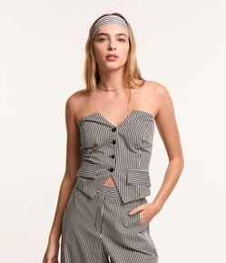 Blusa Cropped em Tricoline Listrado com Lastex nas Costas