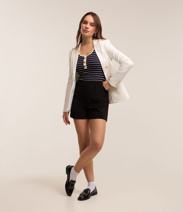 Blusa Regata em Ribana com Listras e Botões