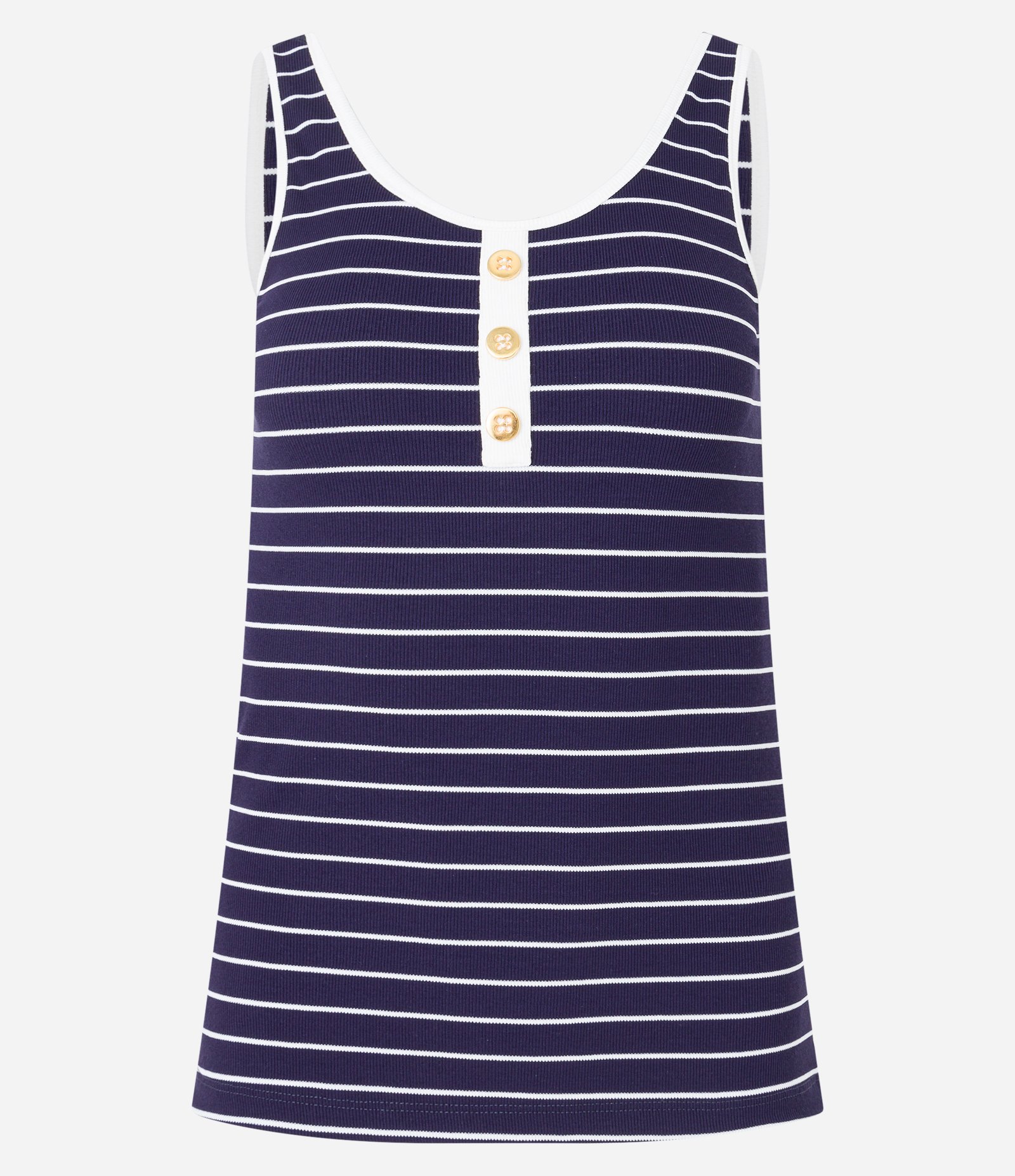 Blusa Regata em Ribana com Listras e Botões Azul 5