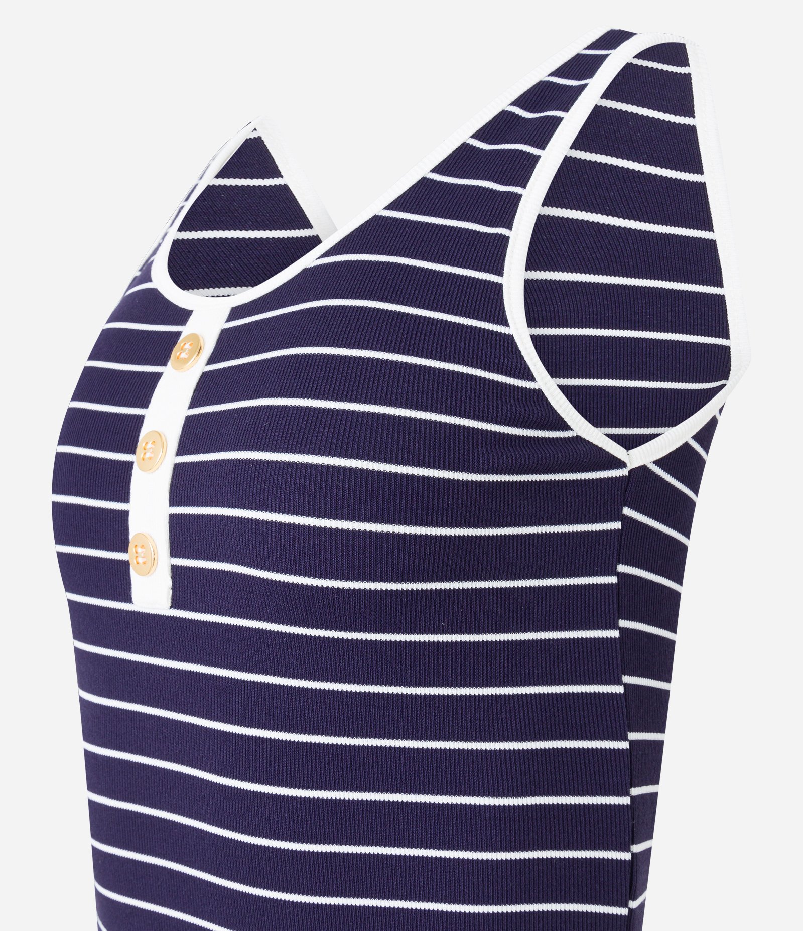 Blusa Regata em Ribana com Listras e Botões Azul 6