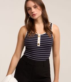 Blusa Regata em Ribana com Listras e Botões