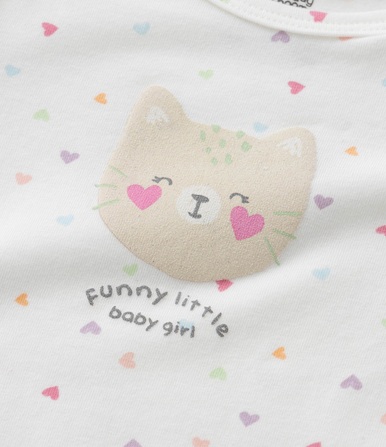 Body Infantil em Algodão com Estampa de Gatinha e Corações - Tam RN a 18 meses Branco Neve 6