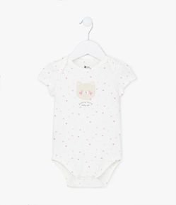 Body Infantil em Algodão com Estampa de Gatinha e Corações - Tam RN a 18 meses