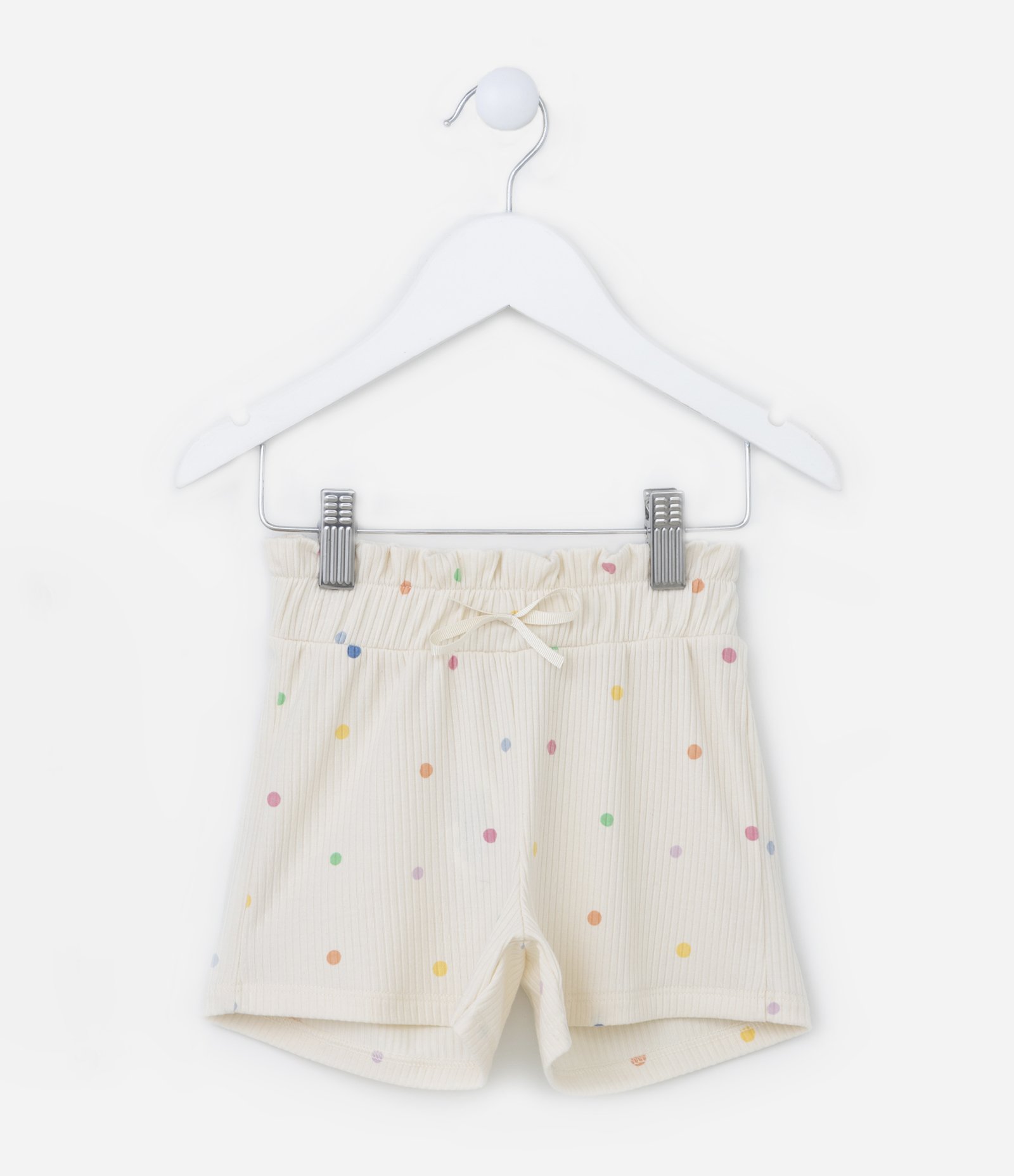 Short Clochard Infantil Canelado com Estampa Poá - Tam 1 a 5 Anos Bege 1