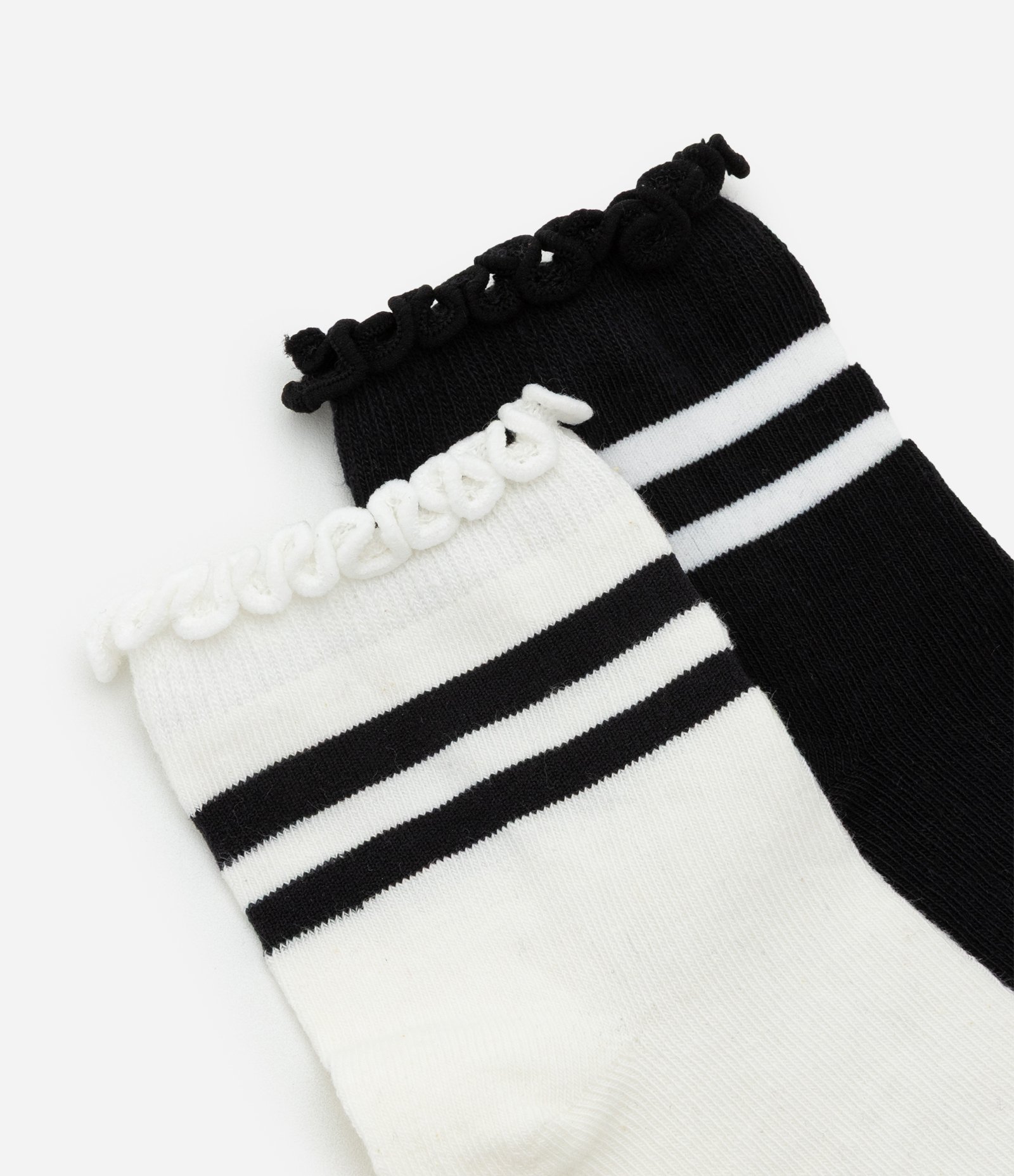 Kit 02 Meias Cano Médio em Algodão com Listras e Frufru Preto/Branco 4